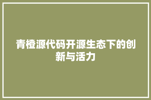 青橙源代码开源生态下的创新与活力