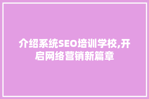 介绍系统SEO培训学校,开启网络营销新篇章  第1张