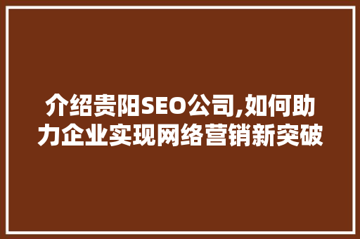 介绍贵阳SEO公司,如何助力企业实现网络营销新突破  第1张