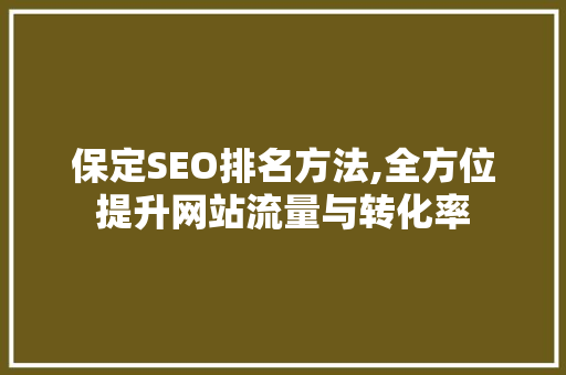 保定SEO排名方法,全方位提升网站流量与转化率