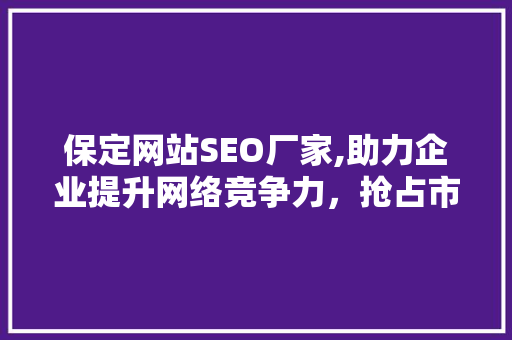 保定网站SEO厂家,助力企业提升网络竞争力，抢占市场先机  第1张