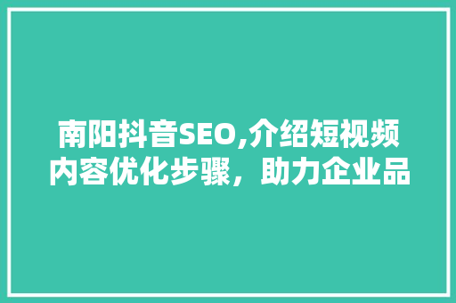 南阳抖音SEO,介绍短视频内容优化步骤，助力企业品牌腾飞  第1张