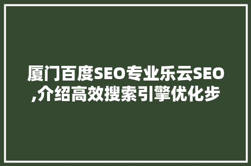 厦门百度SEO专业乐云SEO,介绍高效搜索引擎优化步骤