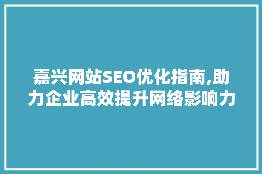 嘉兴网站SEO优化指南,助力企业高效提升网络影响力
