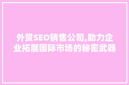 外贸SEO销售公司,助力企业拓展国际市场的秘密武器