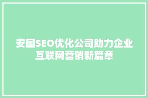 安国SEO优化公司助力企业互联网营销新篇章