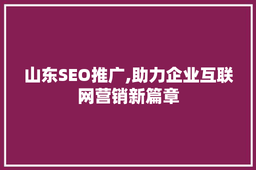 山东SEO推广,助力企业互联网营销新篇章  第1张