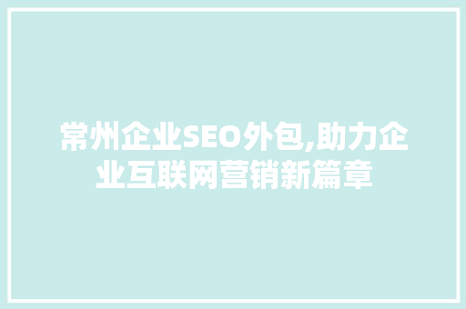 常州企业SEO外包,助力企业互联网营销新篇章