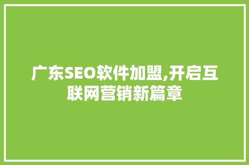 广东SEO软件加盟,开启互联网营销新篇章  第1张
