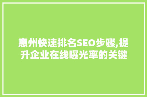 惠州快速排名SEO步骤,提升企业在线曝光率的关键