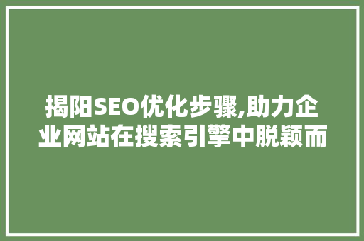 揭阳SEO优化步骤,助力企业网站在搜索引擎中脱颖而出