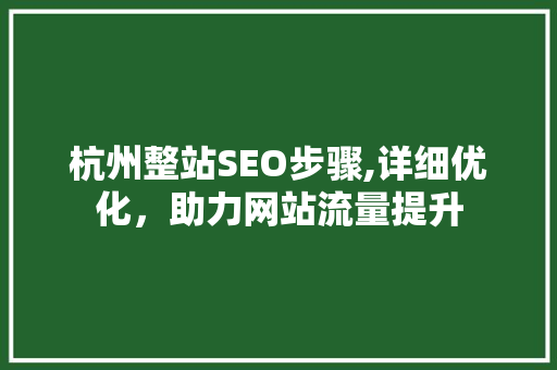 杭州整站SEO步骤,详细优化，助力网站流量提升