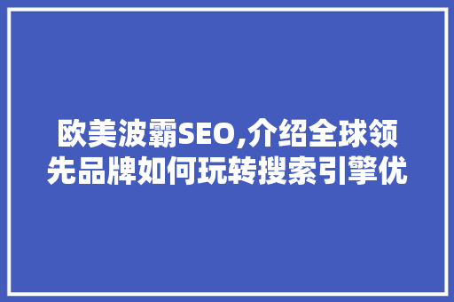 欧美波霸SEO,介绍全球领先品牌如何玩转搜索引擎优化