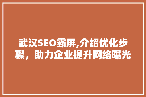 武汉SEO霸屏,介绍优化步骤，助力企业提升网络曝光度