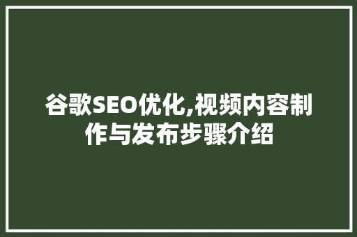 谷歌SEO优化,视频内容制作与发布步骤介绍
