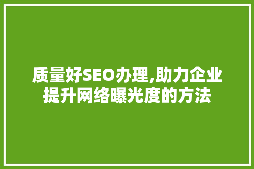质量好SEO办理,助力企业提升网络曝光度的方法