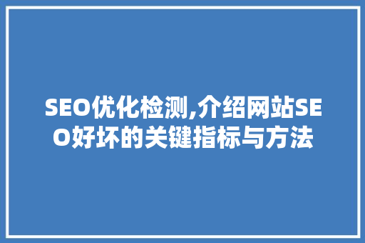 SEO优化检测,介绍网站SEO好坏的关键指标与方法