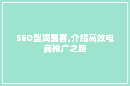 SEO型淘宝客,介绍高效电商推广之路
