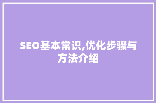 SEO基本常识,优化步骤与方法介绍