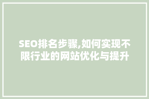 SEO排名步骤,如何实现不限行业的网站优化与提升