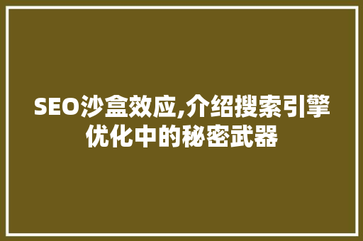 SEO沙盒效应,介绍搜索引擎优化中的秘密武器