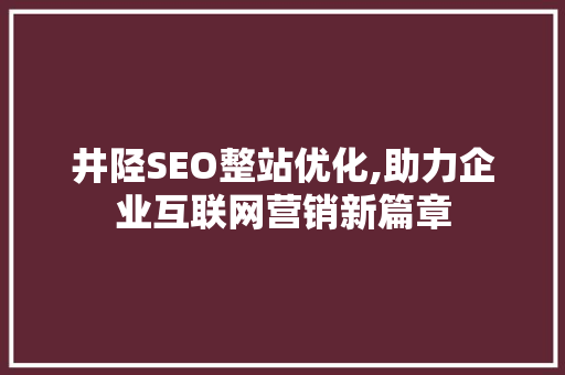 井陉SEO整站优化,助力企业互联网营销新篇章