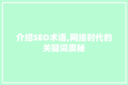 介绍SEO术语,网络时代的关键词奥秘