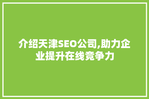 介绍天津SEO公司,助力企业提升在线竞争力  第1张
