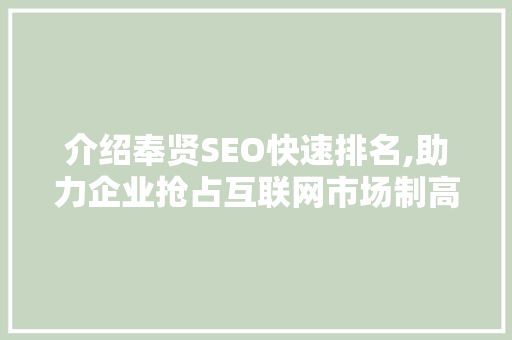 介绍奉贤SEO快速排名,助力企业抢占互联网市场制高点  第1张