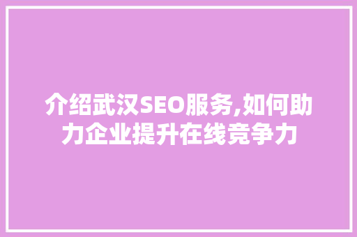 介绍武汉SEO服务,如何助力企业提升在线竞争力