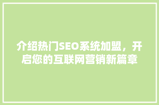 介绍热门SEO系统加盟，开启您的互联网营销新篇章