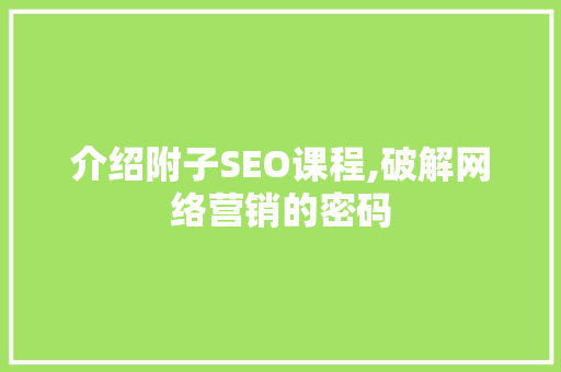 介绍附子SEO课程,破解网络营销的密码  第1张