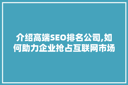 介绍高端SEO排名公司,如何助力企业抢占互联网市场制高点