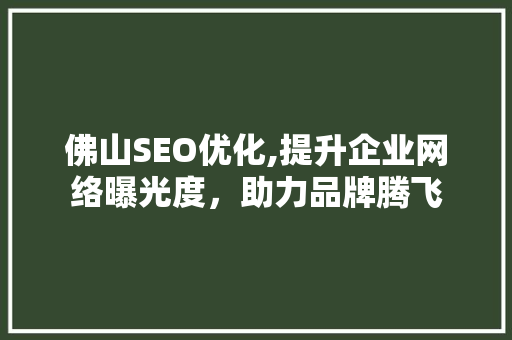 佛山SEO优化,提升企业网络曝光度，助力品牌腾飞