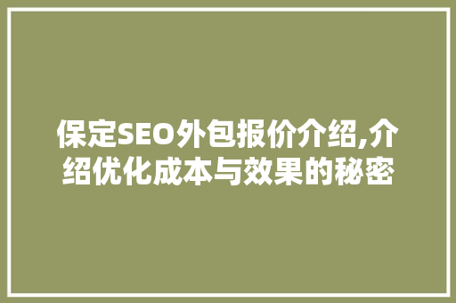 保定SEO外包报价介绍,介绍优化成本与效果的秘密