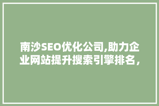 南沙SEO优化公司,助力企业网站提升搜索引擎排名，抢占市场先机