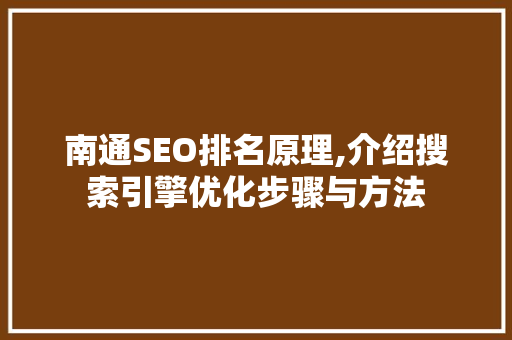 南通SEO排名原理,介绍搜索引擎优化步骤与方法  第1张