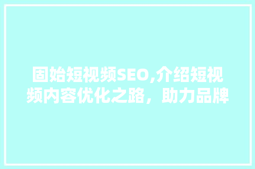 固始短视频SEO,介绍短视频内容优化之路，助力品牌脱颖而出