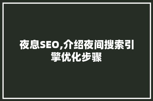 夜息SEO,介绍夜间搜索引擎优化步骤  第1张