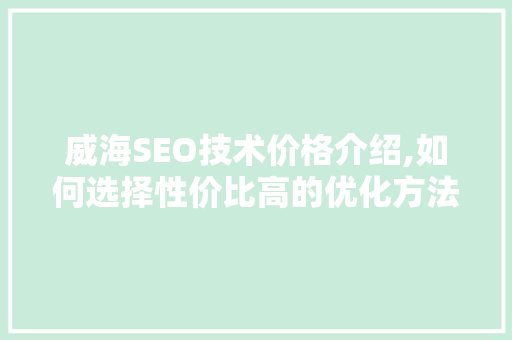 威海SEO技术价格介绍,如何选择性价比高的优化方法