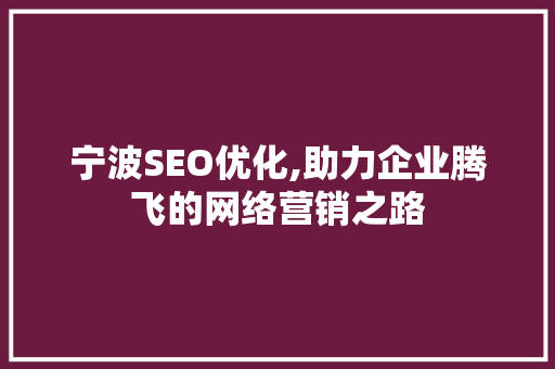宁波SEO优化,助力企业腾飞的网络营销之路  第1张