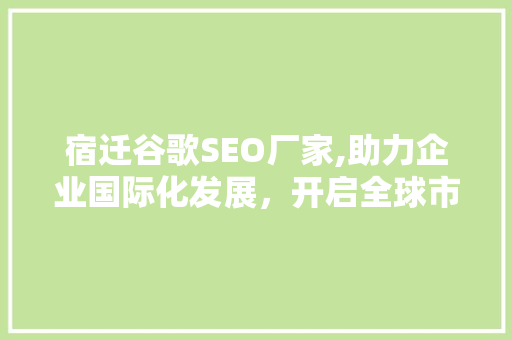 宿迁谷歌SEO厂家,助力企业国际化发展，开启全球市场新篇章