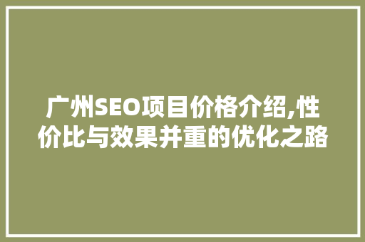 广州SEO项目价格介绍,性价比与效果并重的优化之路