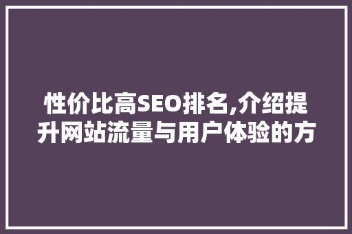 性价比高SEO排名,介绍提升网站流量与用户体验的方法