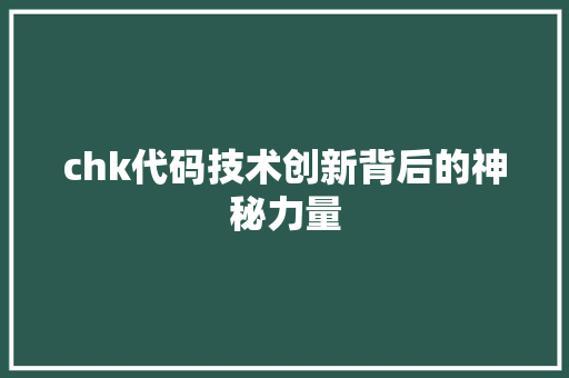 chk代码技术创新背后的神秘力量
