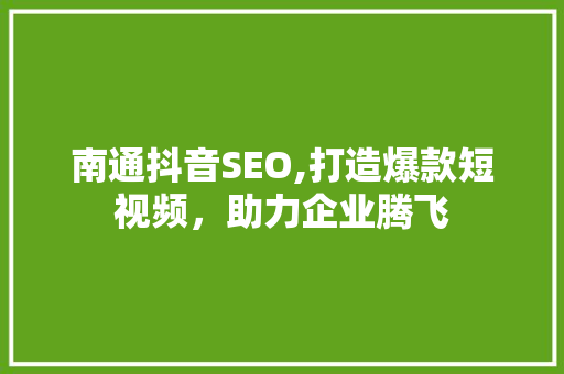 南通抖音SEO,打造爆款短视频，助力企业腾飞