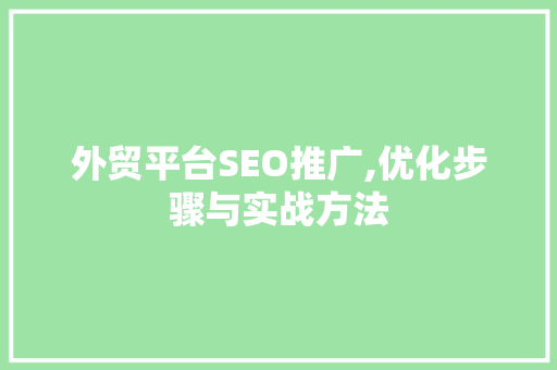 外贸平台SEO推广,优化步骤与实战方法