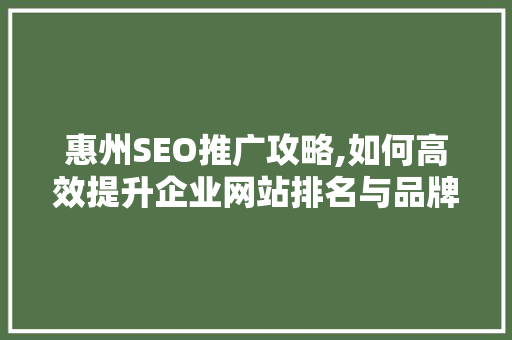 惠州SEO推广攻略,如何高效提升企业网站排名与品牌影响力