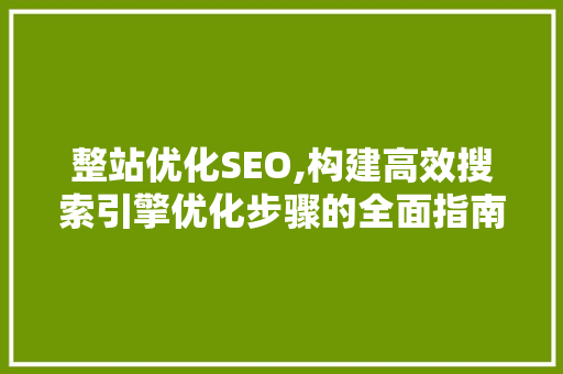 整站优化SEO,构建高效搜索引擎优化步骤的全面指南