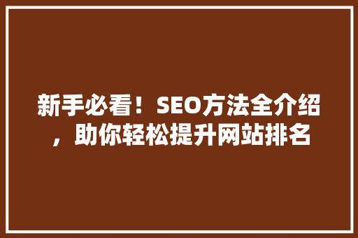 新手必看！SEO方法全介绍，助你轻松提升网站排名